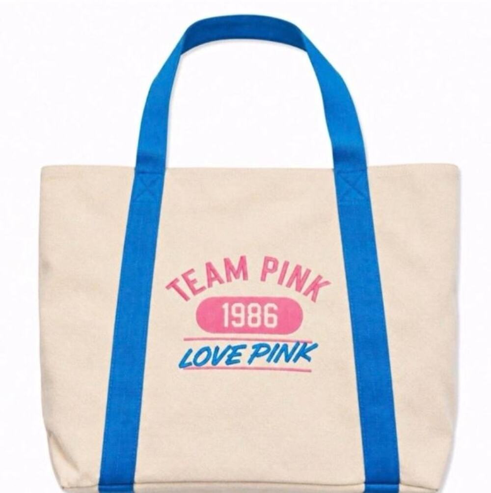 Victoria's Secret PINK Team Pink Blue and White Large Zip Shoulder Tote Bag